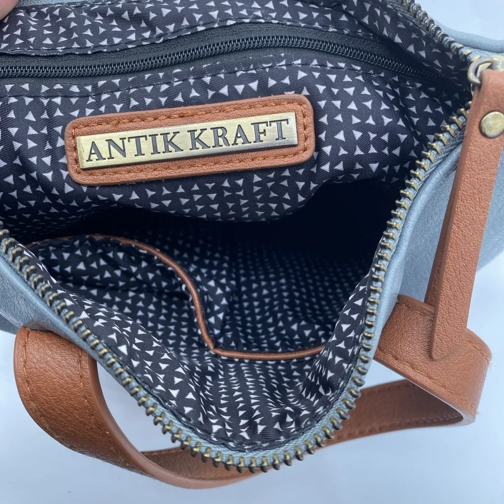 Antik Kraft Bree Crossbody Gray Blue Hand Bag Women's Double Handle Purse